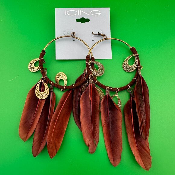 ICING BOHEMIAN - STYLE FEATHER DROP EARRINGS - Picture 1 of 6